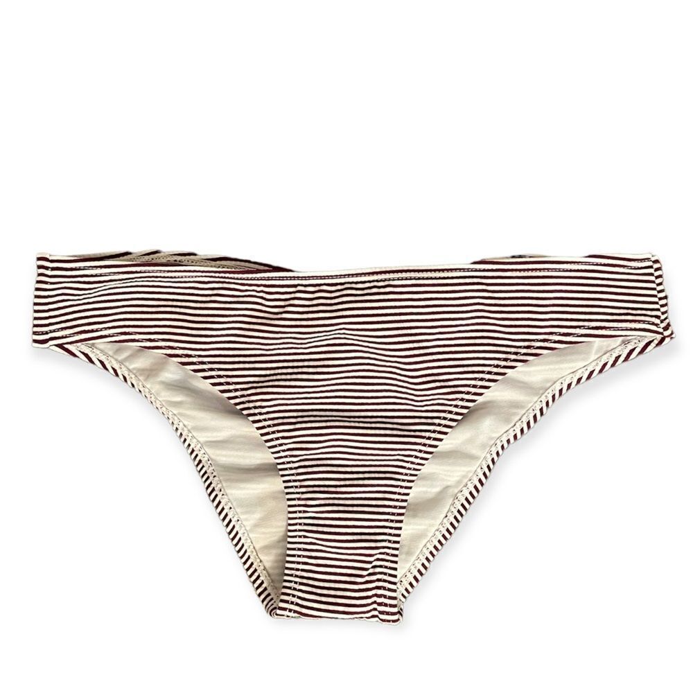 Hot Water Bikini Shirred Bottom Striped New Medium Purple White​​​​​